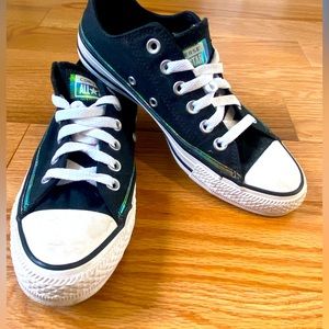 Black canvas Converse, shimmer strip, women's 7.5